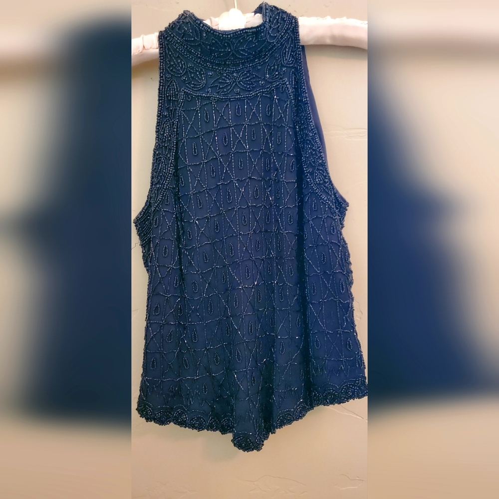 Papell Boutique Evening Black Beaded Shell, Women's Small